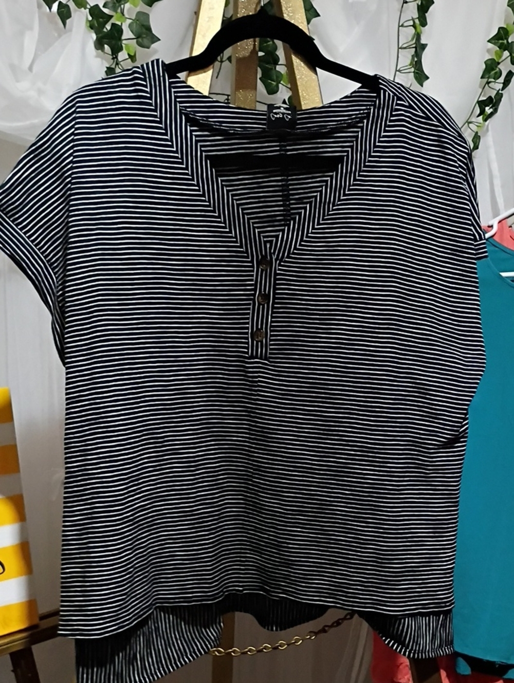 Cozy Casual Black and White Striped Short Sleeve V-Neck Blouse